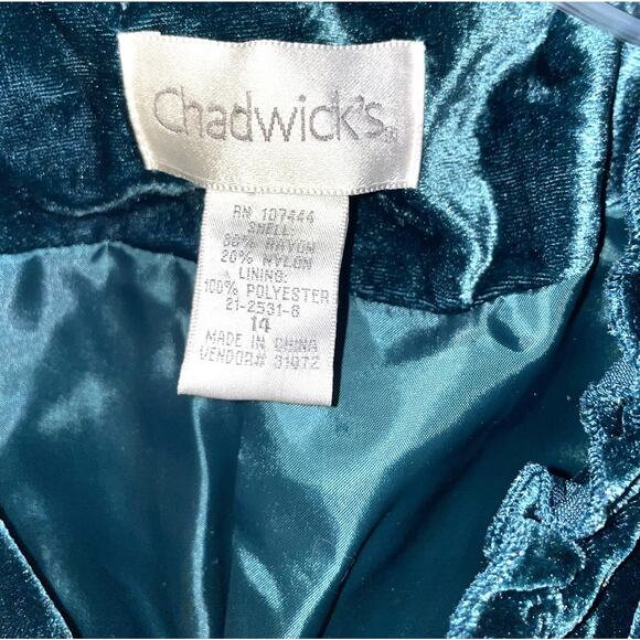 Vintage Chadwick's Teal Crushed Velvet Shacket Sz 14 EUC - Picture 3 of 3